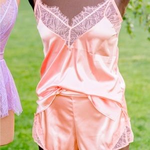 NWT Mentionables Peach Satin Sleep Tank and Shorts